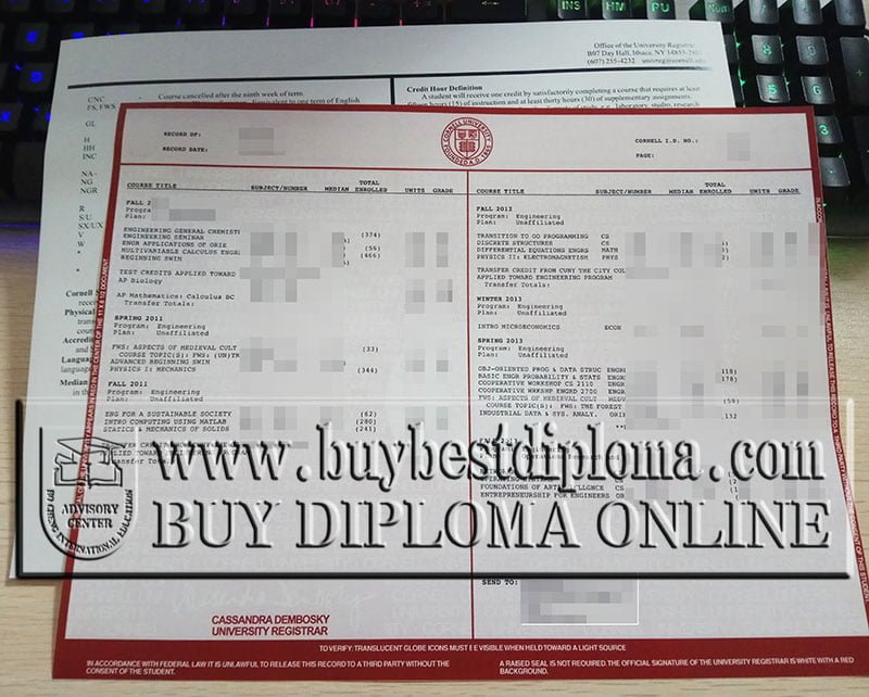 Cornell University diploma, Cornell University trancript