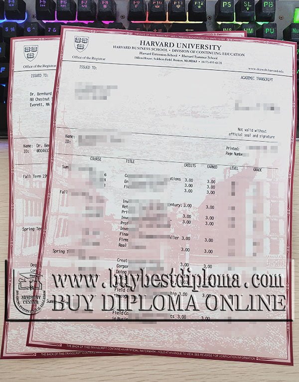 Harvard University transcript, Harvard University diploma