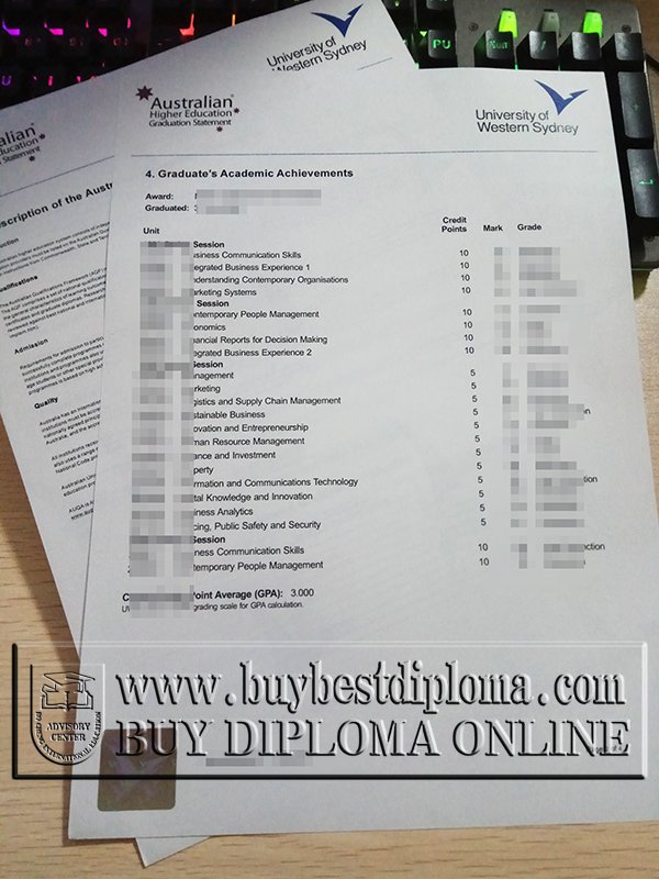 Western Sydney University Transcript, Western Sydney University Diploma