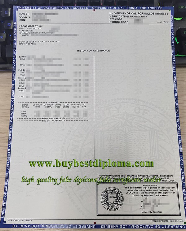 fake UCLA transcript, University of California transcript, UCLA diploma,