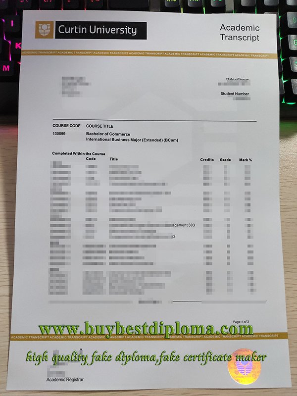 Curtin University Transcript, fake university transcript, fake Curtin University certificate,