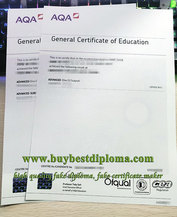 fake AQA GCE certificate, AQA A Level certificate, fake AQA certificate,