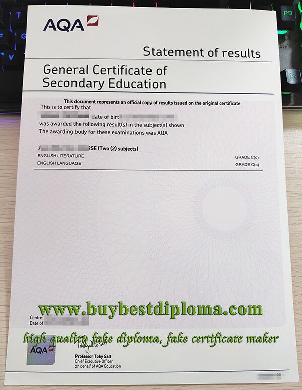 AQA GCSE Certificate, GCSE statement certificate, fake AQA certificate,