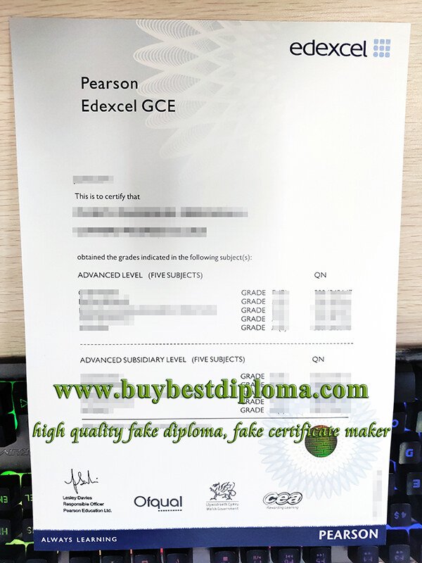 Edexcel GCE certificate, Pearson GCE certificate, Edexcel A Level certificate,