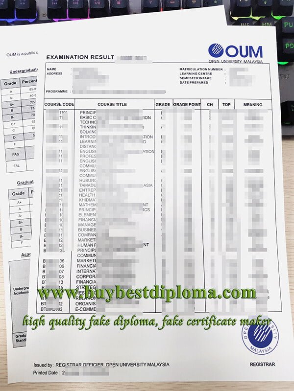 Open University Malaysia transcript, fake OUM transcript, fake OUM diploma,