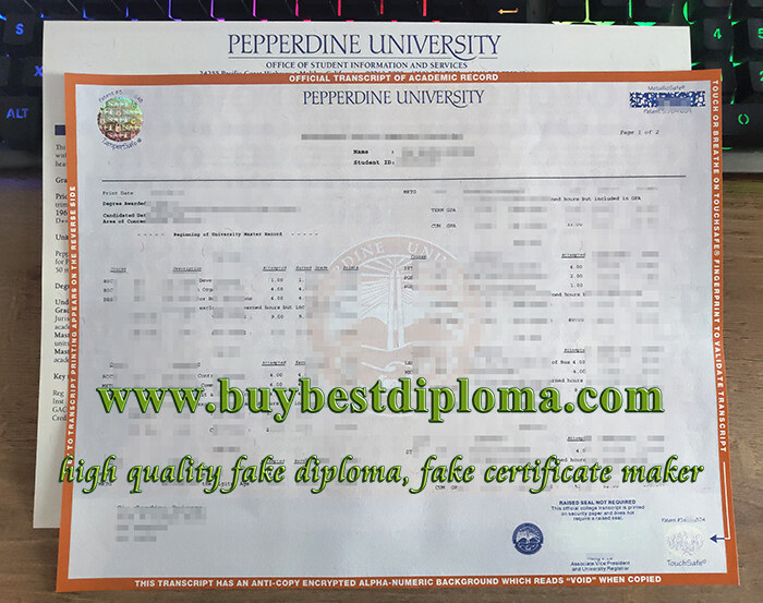 Pepperdine University transcript, Pepperdine University certificate,