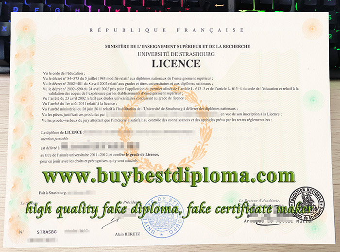 Université de Strasbourg licence, University of Strasbourg diploma, fake French licence,