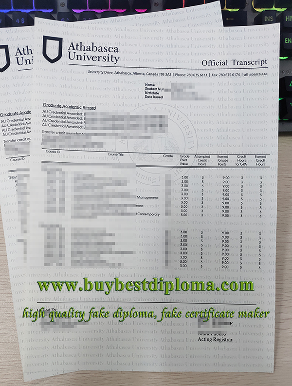 Athabasca University transcript, Athabasca University diploma, fake Canada university transcript,