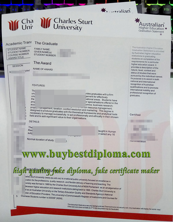 Charles Sturt University transcript, Charles Sturt University degree, fake CSU transcript,