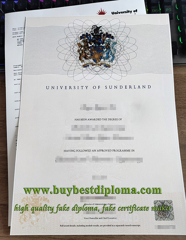 fake University of Sunderland degree,  fake University of Sunderland transcript,