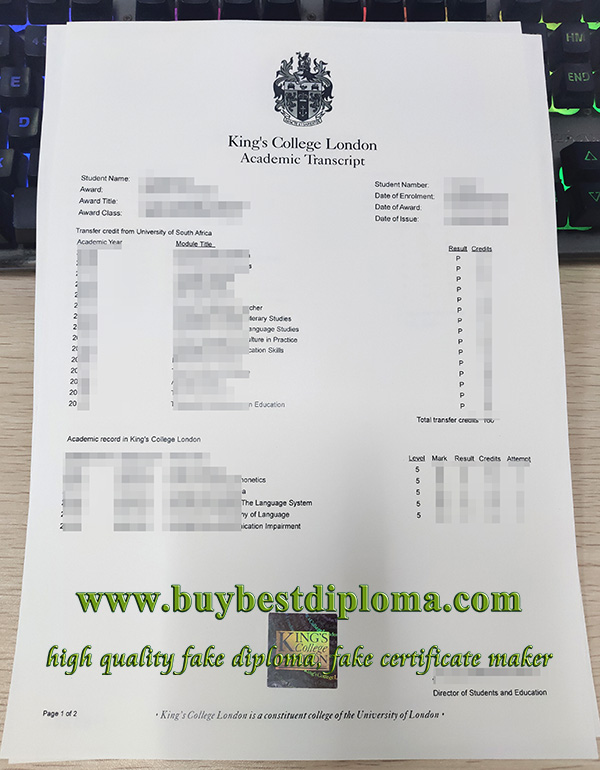 King’s College London transcript, fake KCL transcript, fake King’s College London certificate,