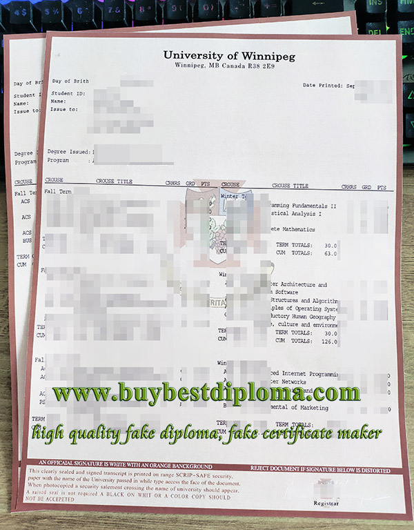 University of Winnipeg transcript, fake University of Winnipeg diploma,