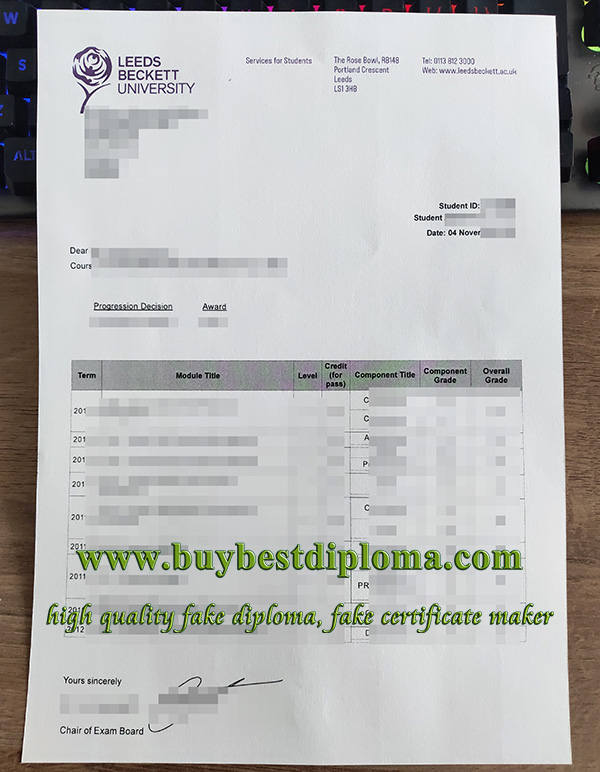 Leeds Beckett University transcript, fake LBU transcript, fake Leeds Beckett University certificate,