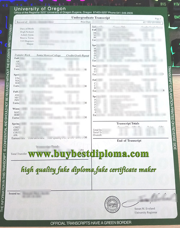 fake University of Oregon transcript, fake University of Oregon certificate, fake transcript,