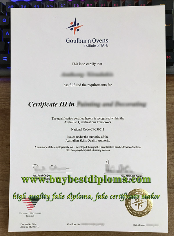 Goulburn Ovens Institute of TAFE certificate, fake GOTAFE certificate, GOTAFE diploma,