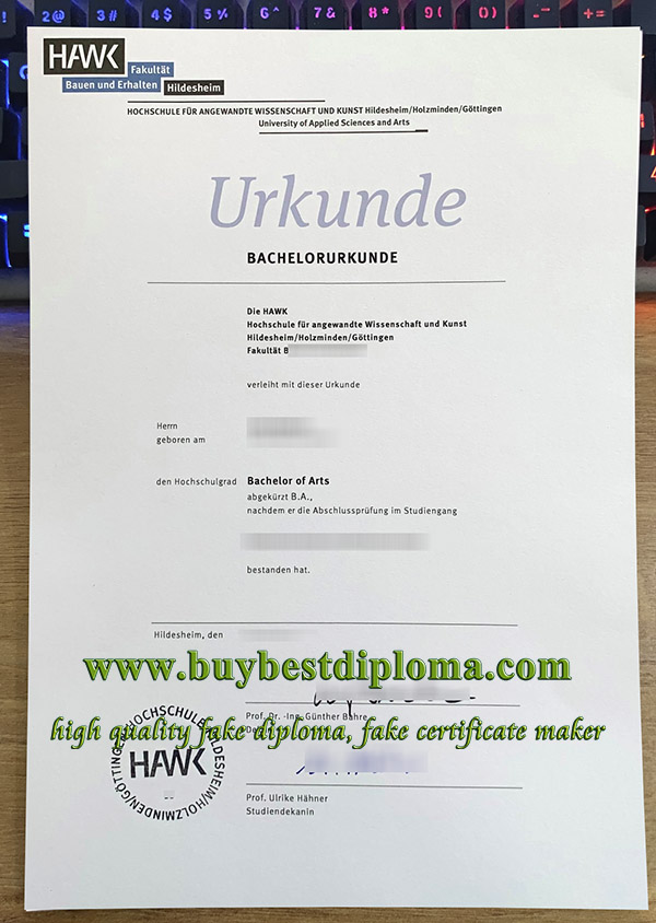 HAWK Hochschule urkunde, HAWK University diploma, HAWK Hochschule certificate,