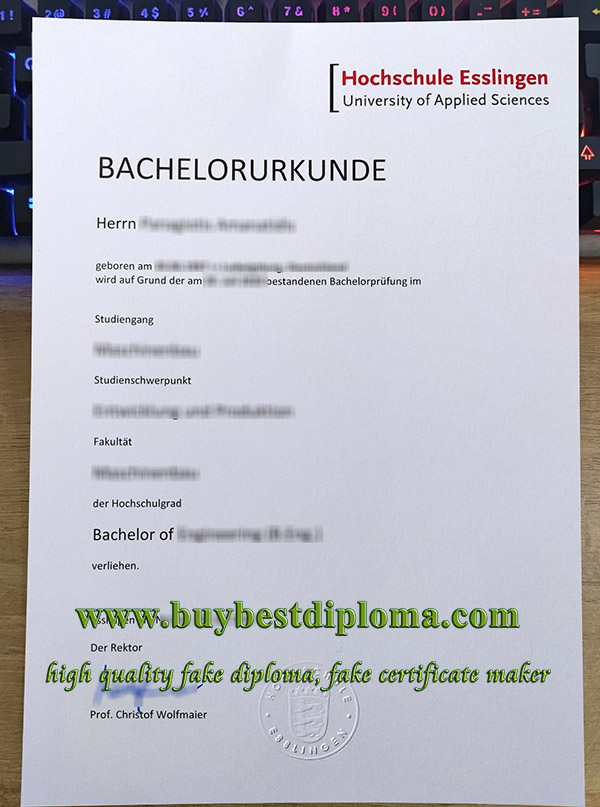 Hochschule Esslingen urkunde, Hochschule Esslingen certificate, Esslingen University diploma,