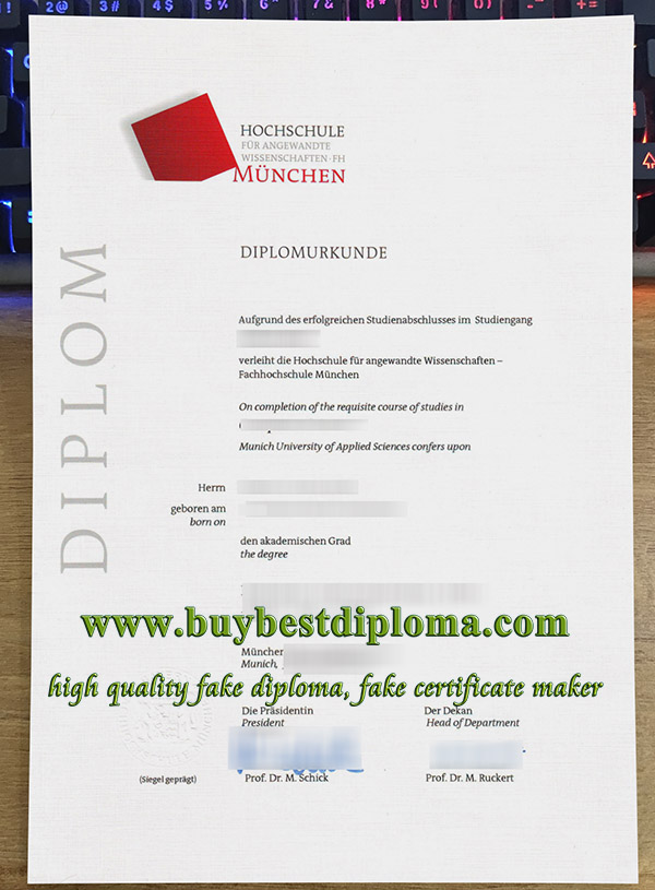 Hochschule für angewandte München urkunde, Hochschule München certificate, fake Munich University diploma,