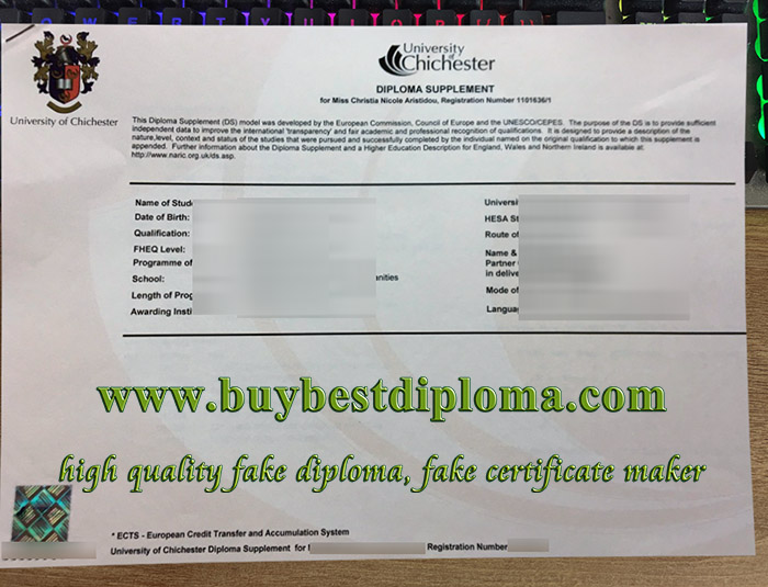 University Of Chichester Transcript, University Of Chichester Diploma Supplement,