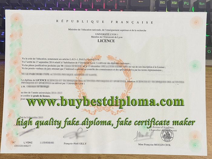 Université Lyon 1 licence, Université Lyon 1 diploma, fake University Lyon 1 certificate,