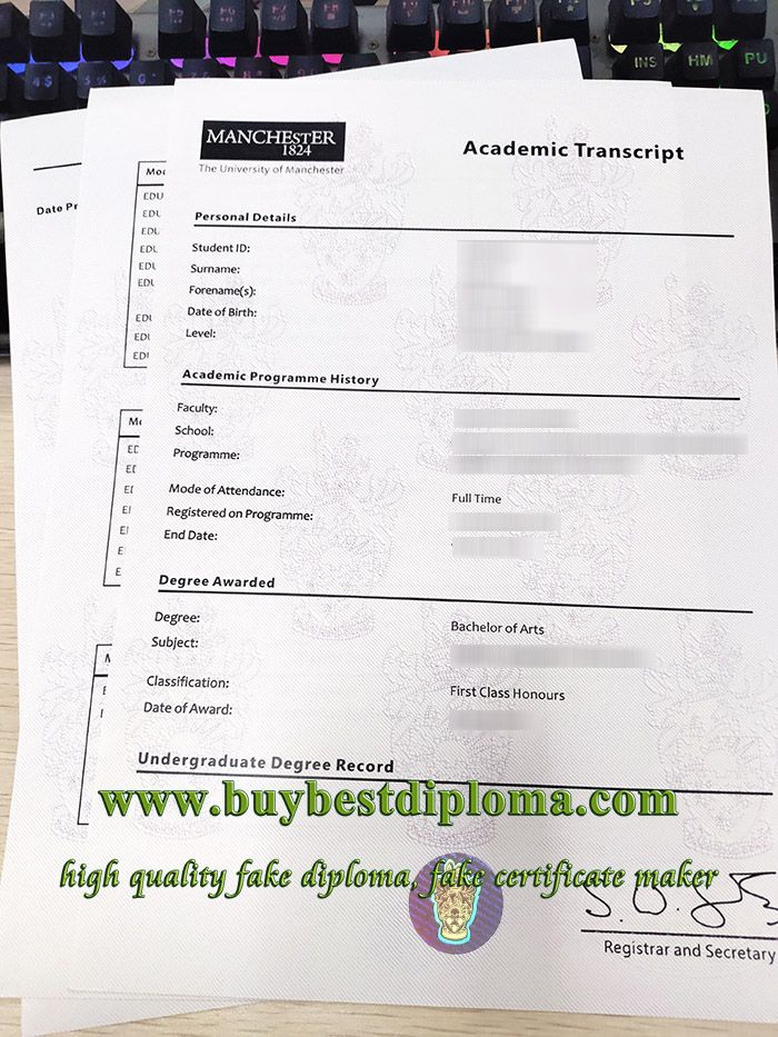 University of Manchester transcript, University of Manchester certificate, fake University of Manchester diploma, 曼彻斯特大学成绩单,