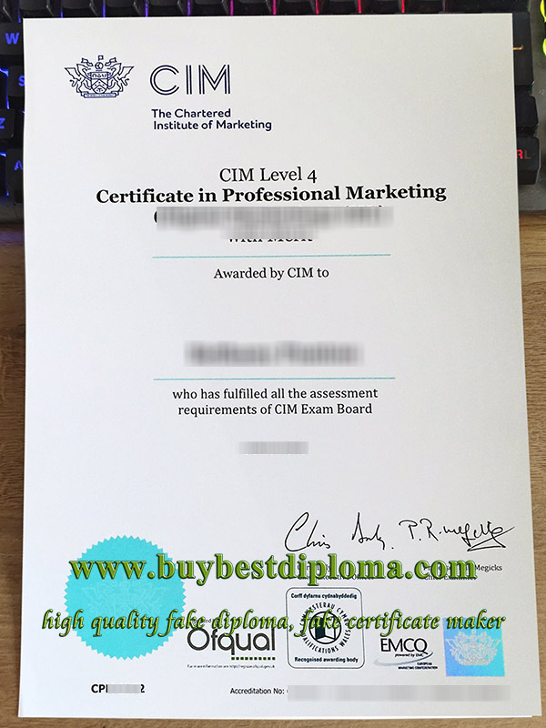 CIM certificate, Chartered Institute of Marketing certificate, CIM level 4 certificate, 英国特许营销协会证书