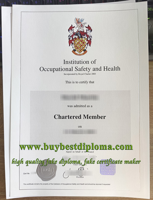 Institution of Occupational Safety and Health certificate, IOSH Chartered Member certificate, fake IOSH certificate,
