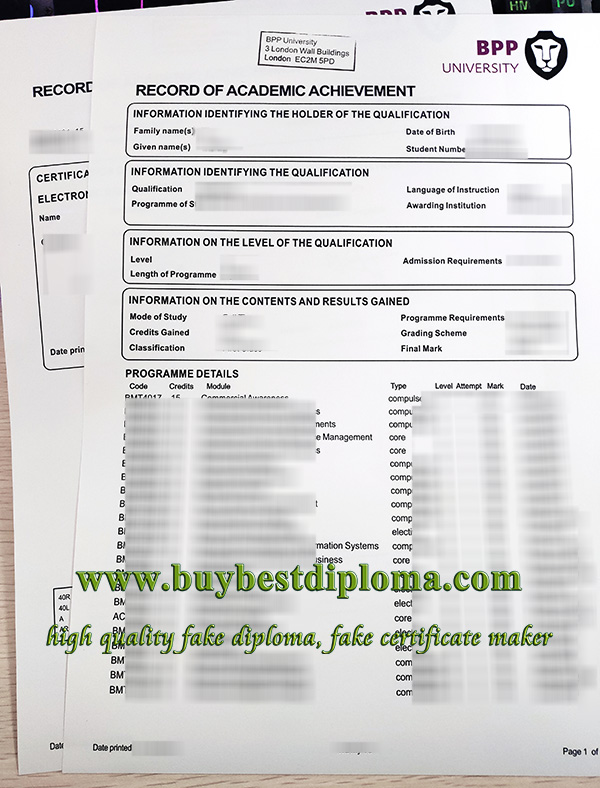 BPP University transcript, fake BPP University certificate, BPP University diploma,