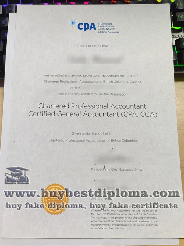 Chartered Professional Accountants certificate, CPA British Columbia certificate,