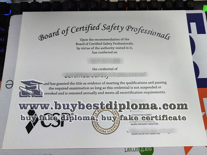 Certified Safety Professional certificate, fake CSP certificate,