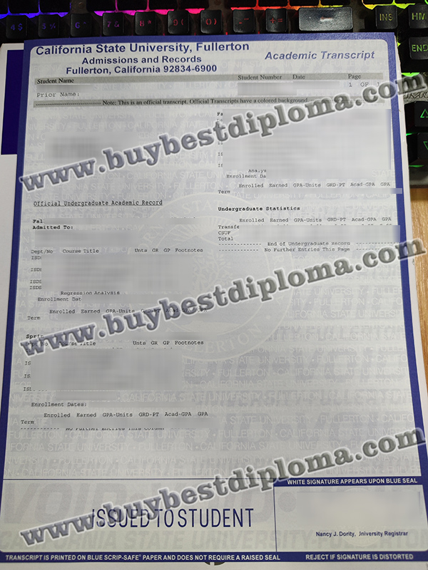 Cal State Fullerton transcript, California State University Fullerton transcript,