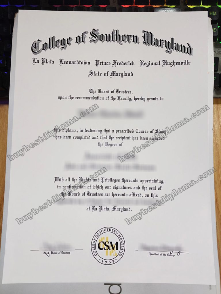 College of Southern Maryland diploma, College of Southern Maryland certificate,
