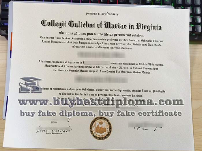 College of William and Mary diploma, fake College of William and Mary degree,