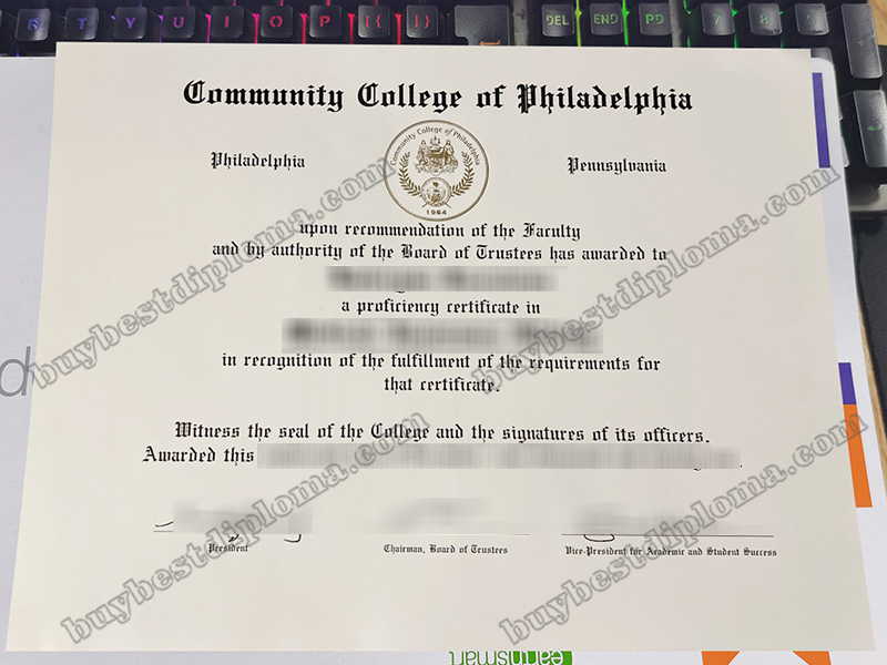 Community College of Philadelphia diploma, Community College of Philadelphia certificate, 