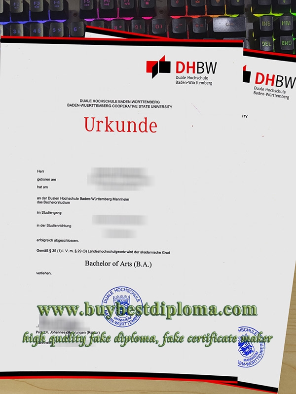 DHBW urkunde, fake DHBW diploma, Duale Hochschule baden-württemberg degree, Baden-Württemberg Cooperative State University diploma,