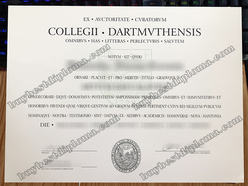 Dartmouth College diploma, Dartmouth College certificate,
