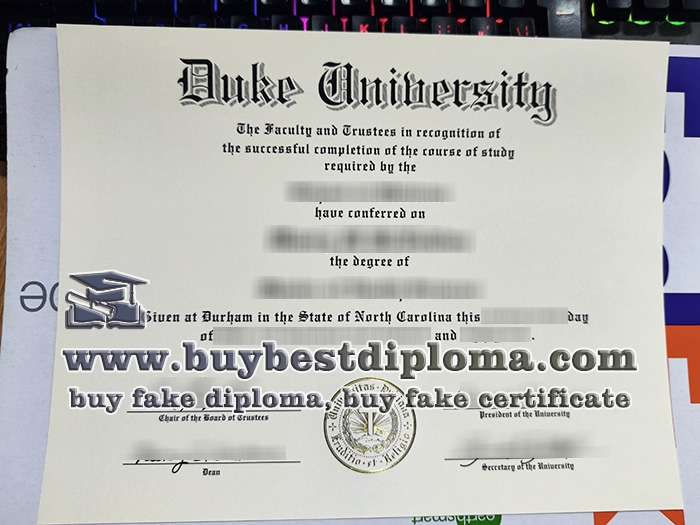 Duke University diploma, Duke University certificate,