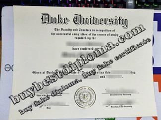 Duke University diploma, Duke University certificate,