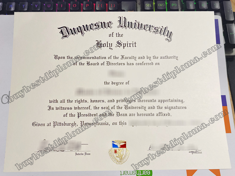 Duquesne University diploma, Duquesne University certificate,