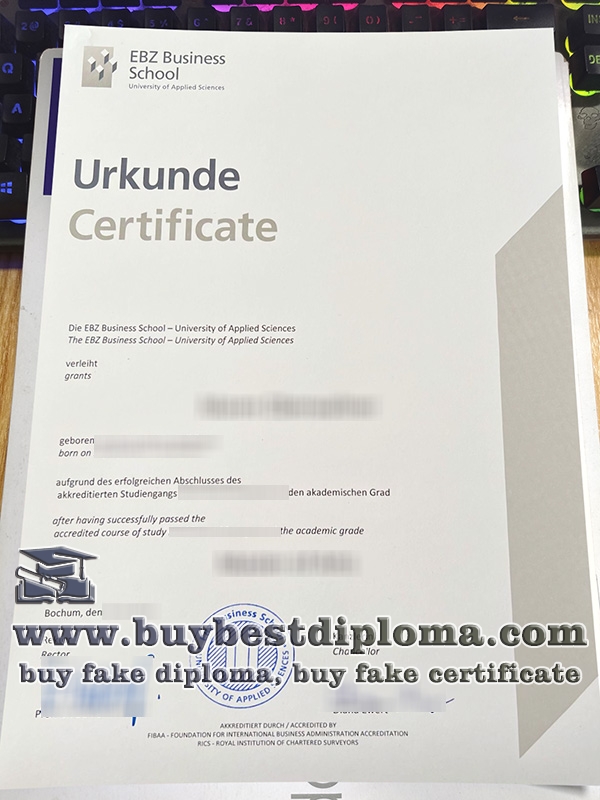 EBZ Business School urkunde, EBZ Business School certificate,