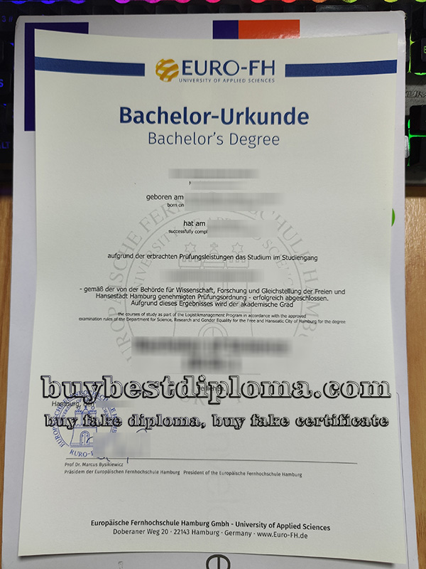 EURO-FH urkunde, Europäische Fernhochschule Hamburg diploma,