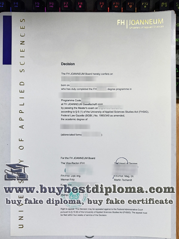 FH JOANNEUM decision certificate, FH JOANNEUM degree,