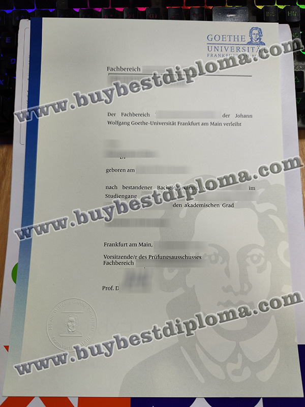 Goethe-Universität Frankfurt urkunde, Goethe University Frankfurt diploma,