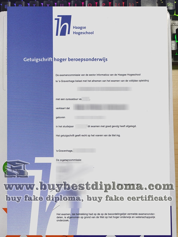 Haagse Hogeschool getuigschrift, Haagse Hogeschool diploma, 