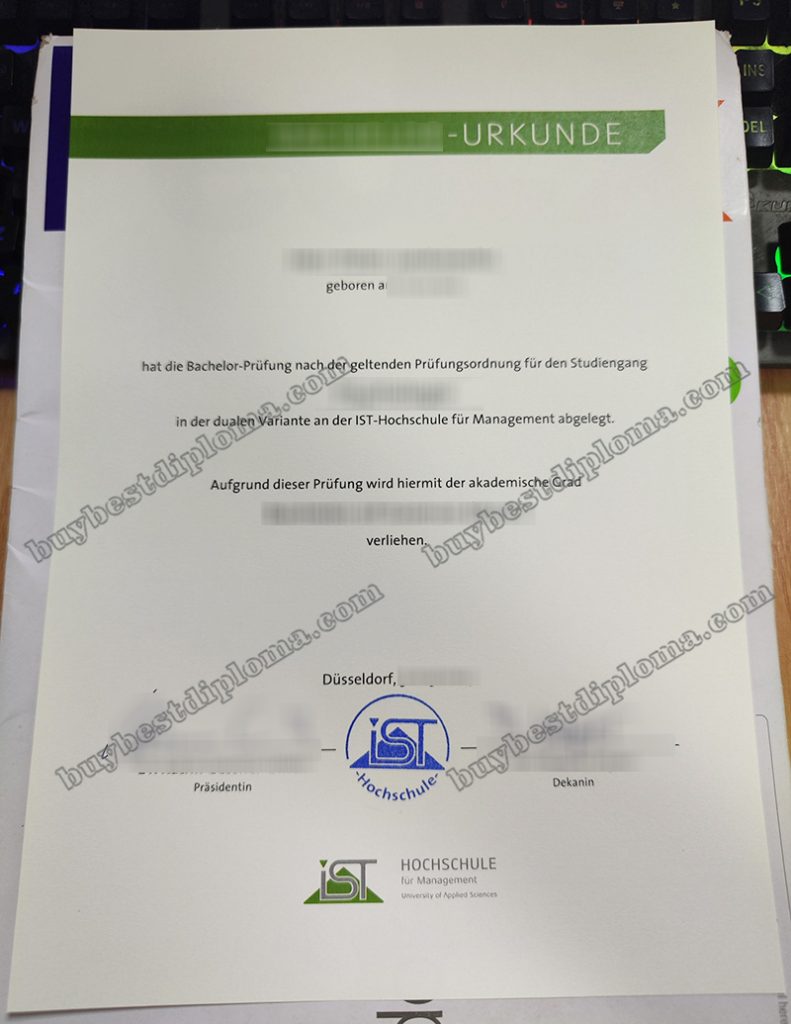IST-Hochschule Für Management Urkunde, IST-Hochschule Für Management Degree,