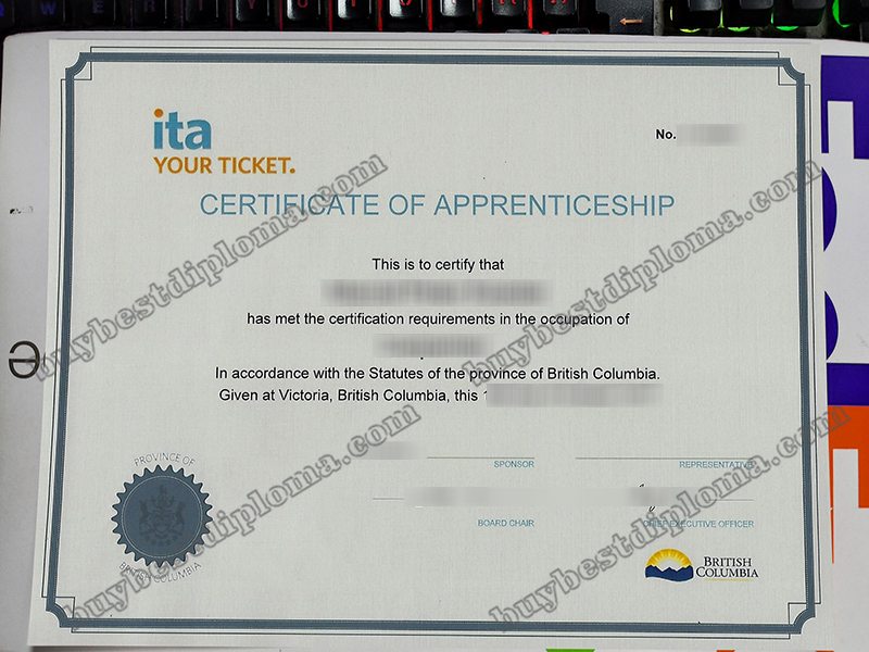 ITA certificate of apprenticeship, Industry Training Authority certificate,