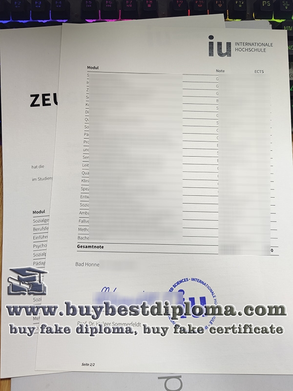 IU Internationale Hochschule zeugnis, fake IU Internationale Hochschule transcript,