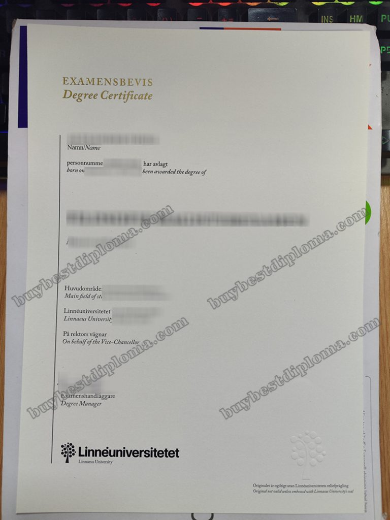 Linnéuniversitetet examensbevis, Linnaeus University degree certificate,