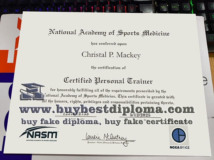 National Academy of Sports Medicine certificate, certified personal trainer certificate,