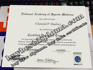 National Academy of Sports Medicine certificate, certified personal trainer certificate,